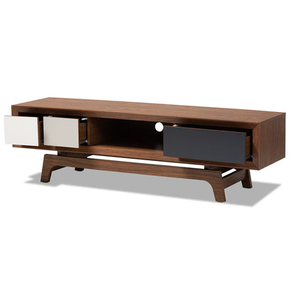 Baxton Studio - Svante TV Stand in Walnut/White/Gray - WI1701-Walnut/White/Grey-TV view 2