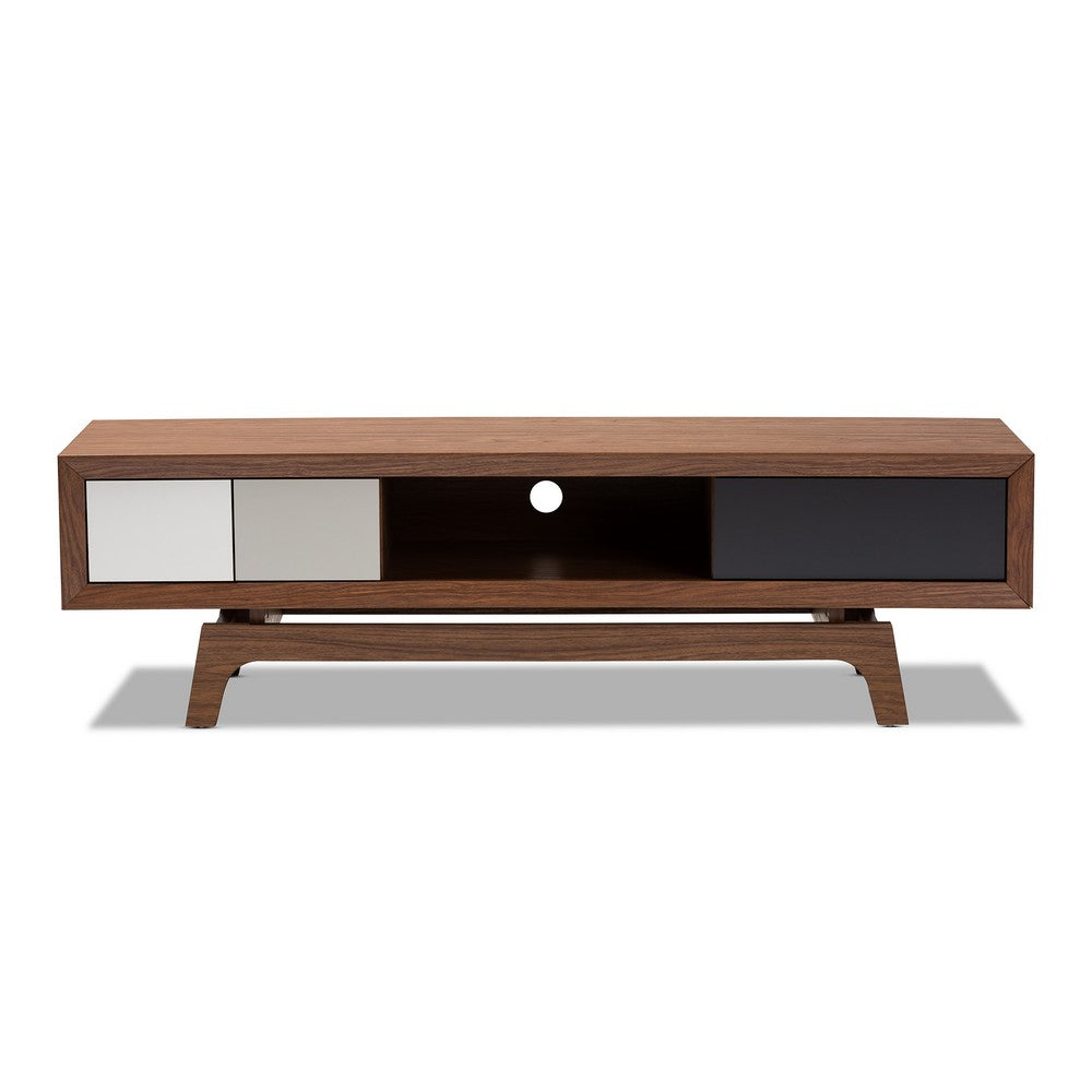 Baxton Studio - Svante TV Stand in Walnut/White/Gray - WI1701-Walnut/White/Grey-TV view 3