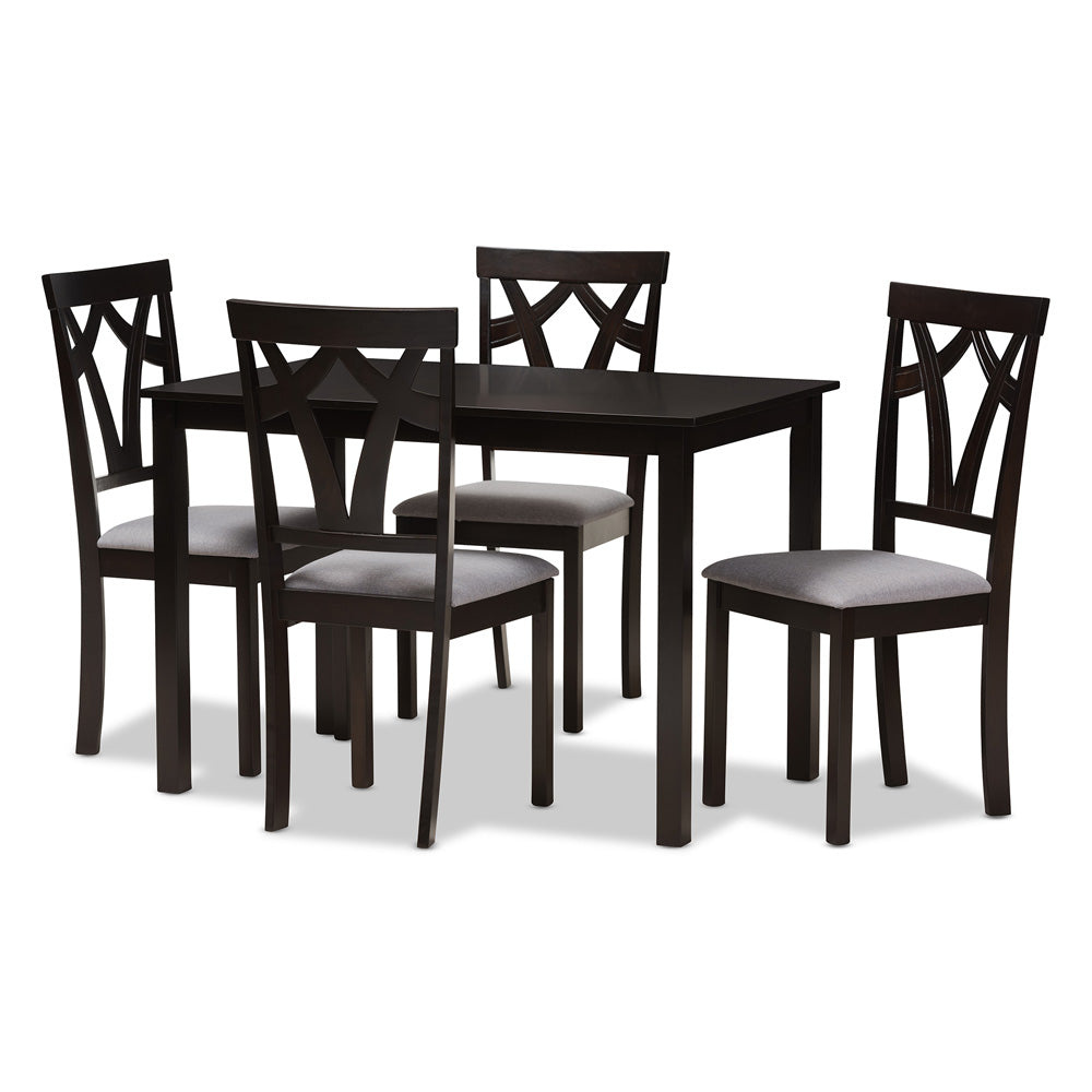 Baxton Studio - Sylvia Dining Set in Grey/Dark Brown - RH146C-Dark Brown/Grey Dining Set view 1