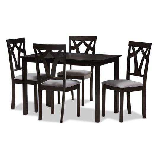 Baxton Studio - Sylvia Dining Set in Grey/Dark Brown - RH146C-Dark Brown/Grey Dining Set view 1
