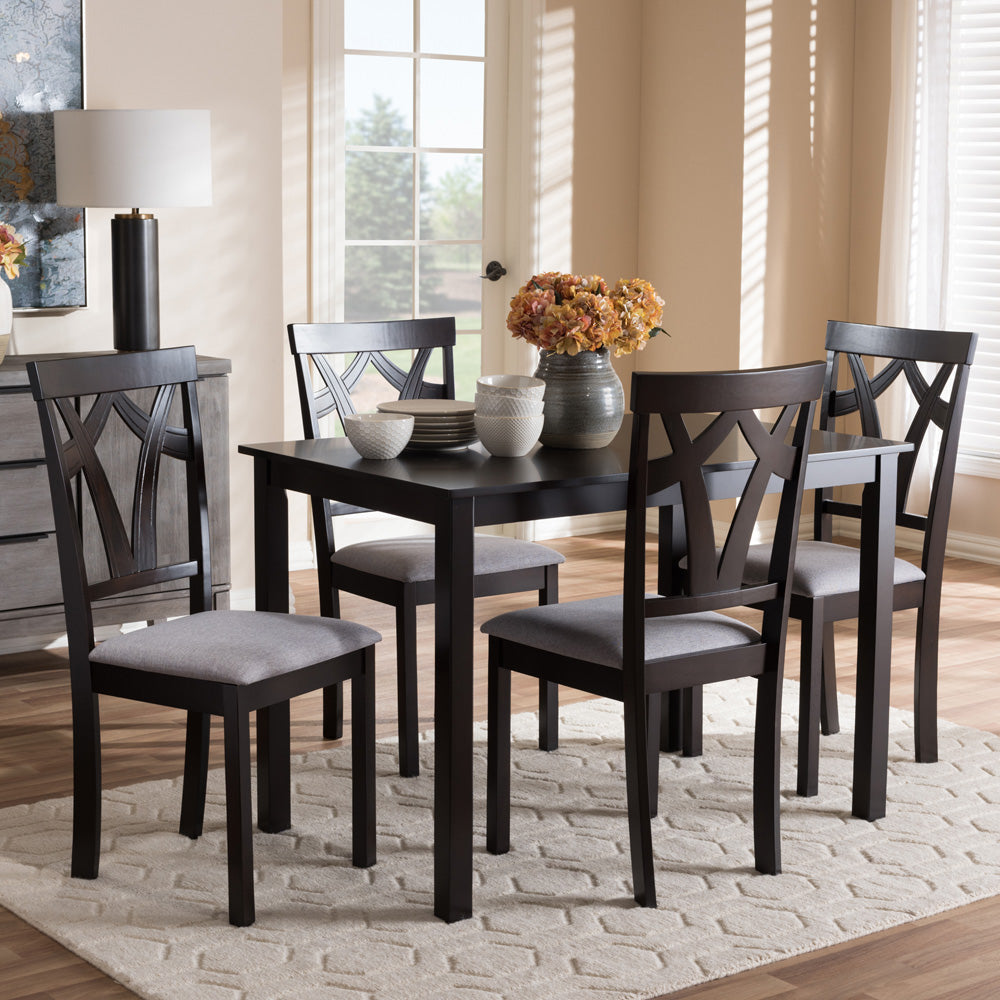 Baxton Studio - Sylvia Dining Set in Grey/Dark Brown - RH146C-Dark Brown/Grey Dining Set view 5