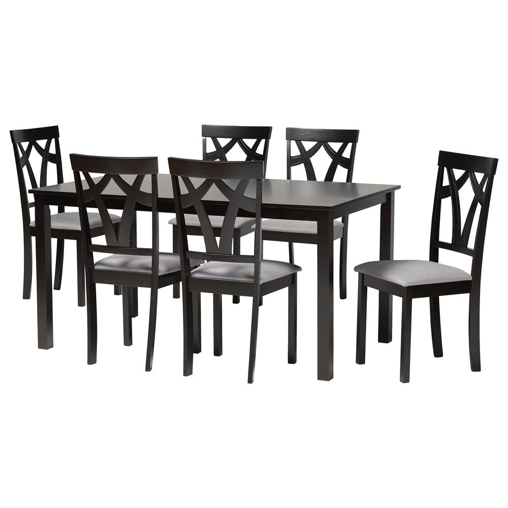 Baxton Studio - Sylvia Dining Set in Grey/Dark Brown - RH146C-Grey/Dark Brown-7PC Dining Set view 1