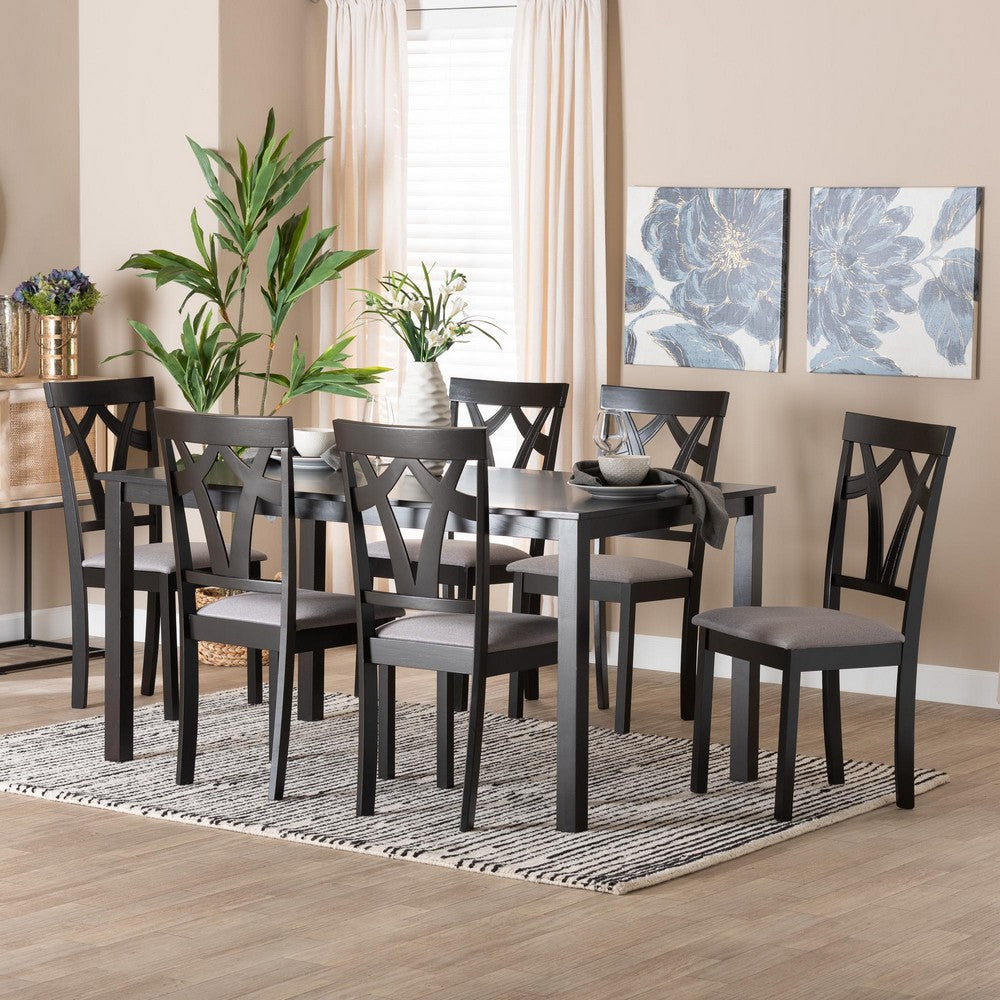 Baxton Studio - Sylvia Dining Set in Grey/Dark Brown - RH146C-Grey/Dark Brown-7PC Dining Set view 8