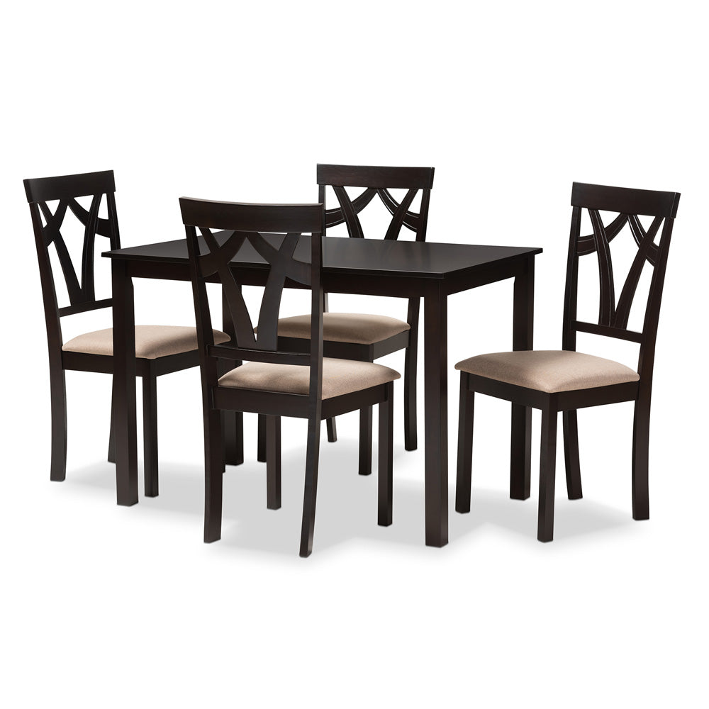 Baxton Studio - Sylvia Dining Set in Table: Espresso Brown; Chairs: Sand/Espresso Brown - RH146C-Dark Brown/Sand Dining Set view 1