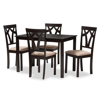 Baxton Studio - Sylvia Dining Set in Table: Espresso Brown; Chairs: Sand/Espresso Brown - RH146C-Dark Brown/Sand Dining Set view 1