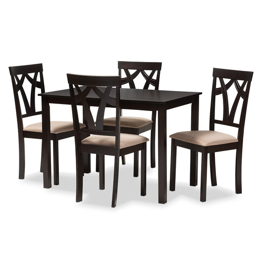 Baxton Studio - Sylvia Dining Set in Table: Espresso Brown; Chairs: Sand/Espresso Brown - RH146C-Dark Brown/Sand Dining Set view 1