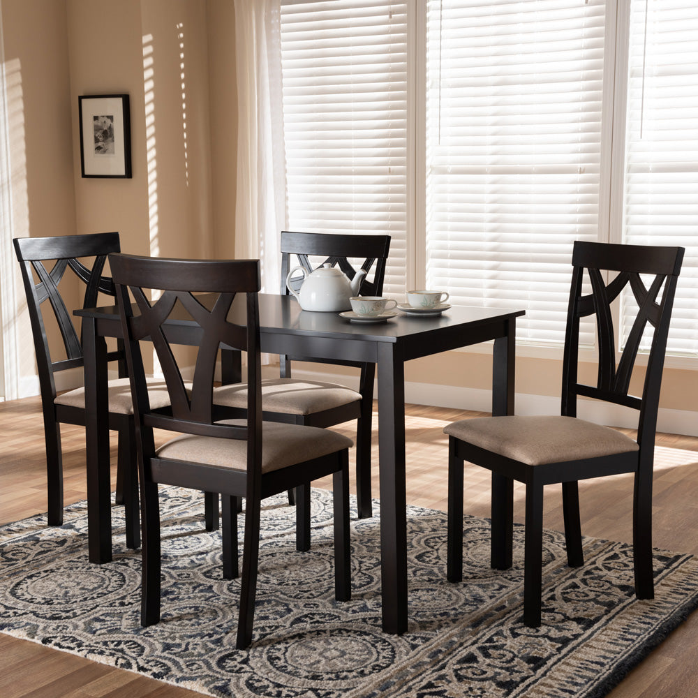 Baxton Studio - Sylvia Dining Set in Table: Espresso Brown; Chairs: Sand/Espresso Brown - RH146C-Dark Brown/Sand Dining Set view 2