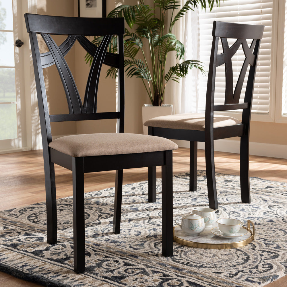 Baxton Studio - Sylvia Set of 2 Dining Chairs in Sand/Espresso Brown - RH146C-Dark Brown/Sand-DC view 5