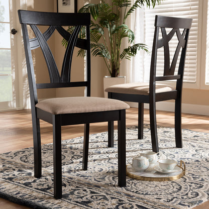 Baxton Studio - Sylvia Set of 2 Dining Chairs in Sand/Espresso Brown - RH146C-Dark Brown/Sand-DC view 5
