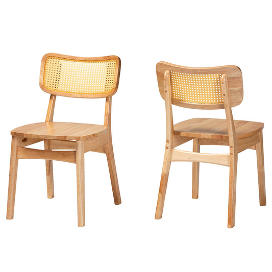 Baxton Studio - Tadeo Set of 2 Dining Chairs in Oak Brown/Light Brown - RH257C-Natural Rattan/Natural Flat Seat-DC-2PK view 1