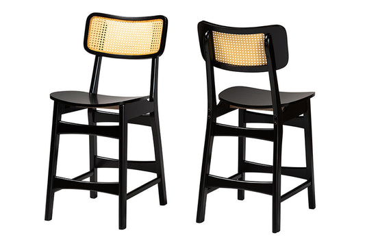 Baxton Studio - Tafari Counter Stool Set of 2 - RH254P-Natural Rattan/Dark Brown Bent Seat-PC-2PK view 1
