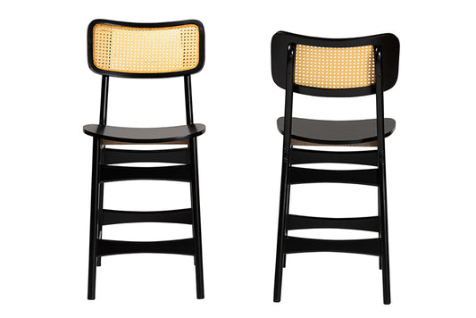 Baxton Studio - Tafari Counter Stool Set of 2 - RH254P-Natural Rattan/Dark Brown Bent Seat-PC-2PK view 2
