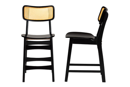 Baxton Studio - Tafari Counter Stool Set of 2 - RH254P-Natural Rattan/Dark Brown Bent Seat-PC-2PK view 3