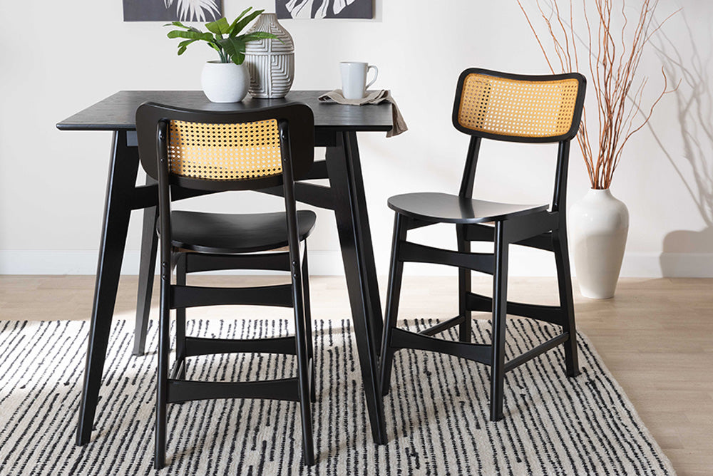 Baxton Studio - Tafari Counter Stool Set of 2 - RH254P-Natural Rattan/Dark Brown Bent Seat-PC-2PK view 5