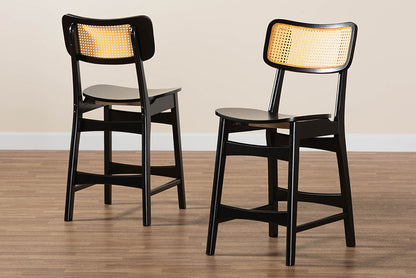Baxton Studio - Tafari Counter Stool Set of 2 - RH254P-Natural Rattan/Dark Brown Bent Seat-PC-2PK view 8