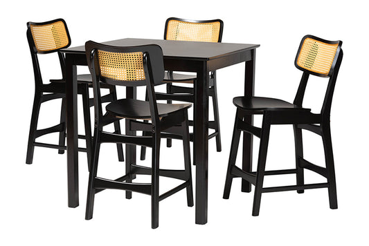 Baxton Studio - Tafari Pub Set - RH254P-Natural Rattan/Dark Brown-5PC Pub Set view 1