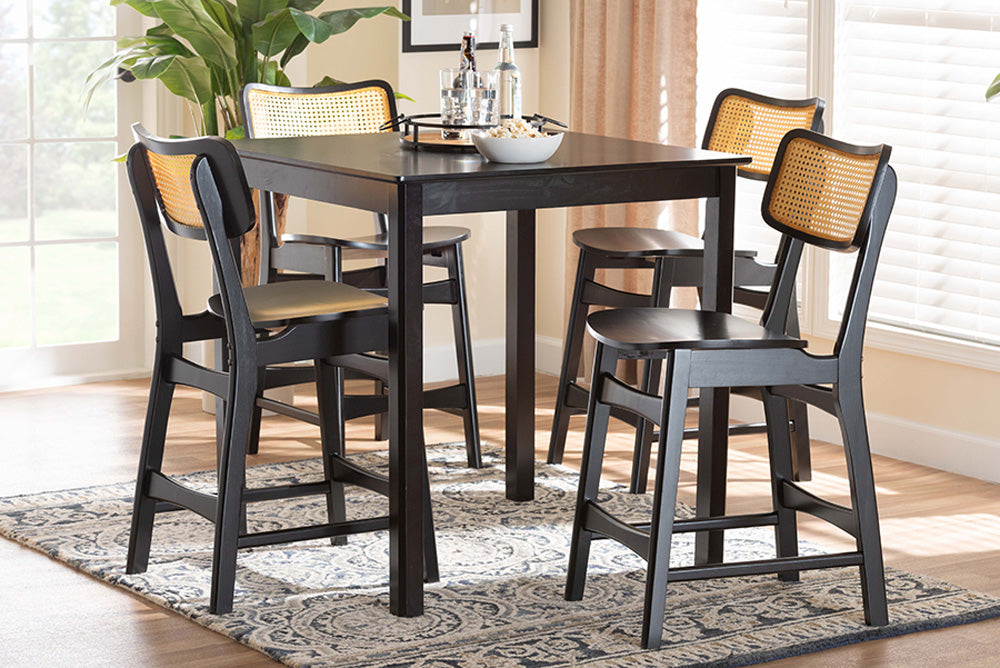 Baxton Studio - Tafari Pub Set - RH254P-Natural Rattan/Dark Brown-5PC Pub Set view 5