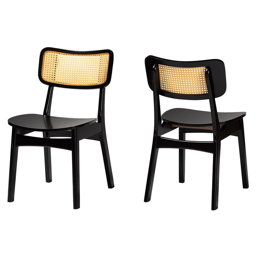 Baxton Studio - Tafari Set of 2 Dining Chairs in Dark Brown/Light Brown - RH254C-Natural Rattan/Dark Brown Bent Seat-DC-2PK view 1