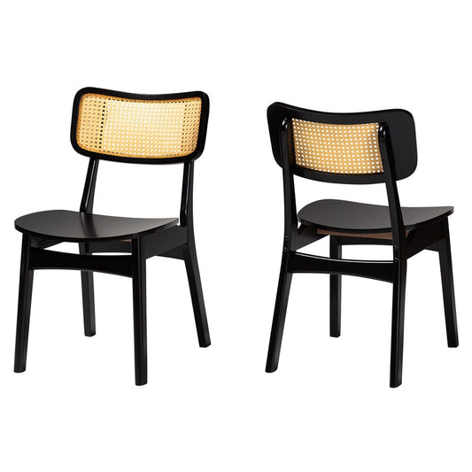 Baxton Studio - Tafari Set of 2 Dining Chairs in Dark Brown/Light Brown - RH254C-Natural Rattan/Dark Brown Bent Seat-DC-2PK view 1