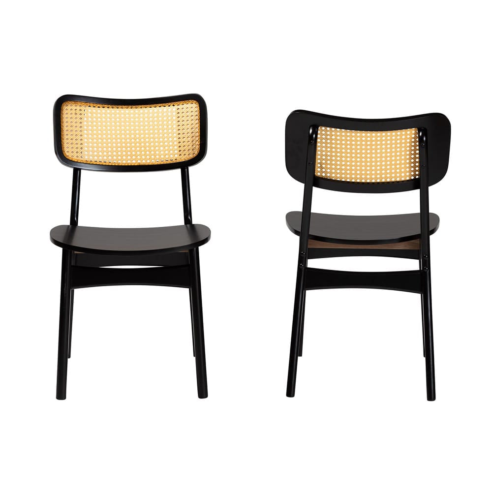 Baxton Studio - Tafari Set of 2 Dining Chairs in Dark Brown/Light Brown - RH254C-Natural Rattan/Dark Brown Bent Seat-DC-2PK view 2