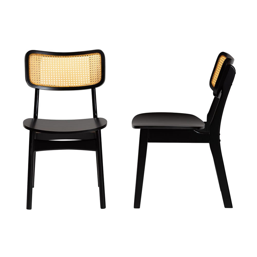 Baxton Studio - Tafari Set of 2 Dining Chairs in Dark Brown/Light Brown - RH254C-Natural Rattan/Dark Brown Bent Seat-DC-2PK view 3