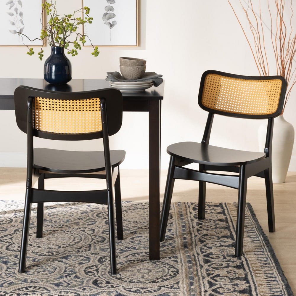 Baxton Studio - Tafari Set of 2 Dining Chairs in Dark Brown/Light Brown - RH254C-Natural Rattan/Dark Brown Bent Seat-DC-2PK view 7
