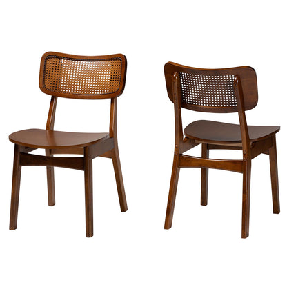 Baxton Studio - Tafari Set of 2 Dining Chairs in Walnut Brown/Light Brown - RH254C-Walnut Rattan/Walnut Bent Seat-DC-2PK view 1