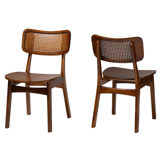 Baxton Studio - Tafari Set of 2 Dining Chairs in Walnut Brown/Light Brown - RH254C-Walnut Rattan/Walnut Bent Seat-DC-2PK view 1