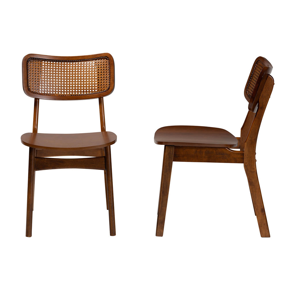 Baxton Studio - Tafari Set of 2 Dining Chairs in Walnut Brown/Light Brown - RH254C-Walnut Rattan/Walnut Bent Seat-DC-2PK view 3