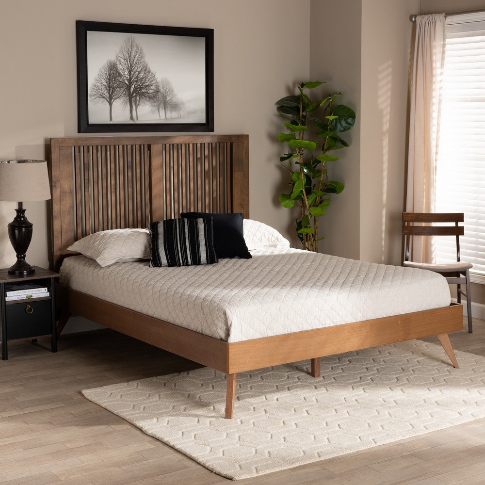 Baxton Studio - Takeo Queen Size Bed in Ash Walnut - Takeo-Ash Walnut-Queen view 6