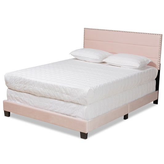 Baxton Studio - Tamira Full Size Bed in Light Pink/Black - CF9210E-Light Pink Velvet-Full view 1