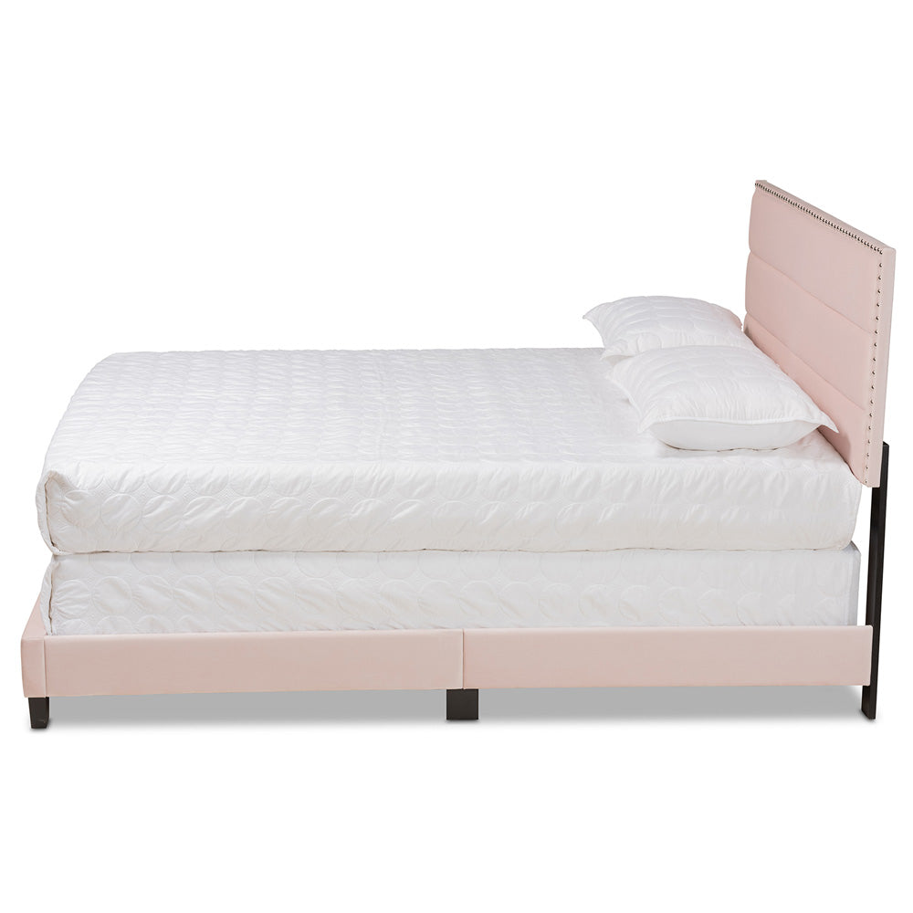 Baxton Studio - Tamira Full Size Bed in Light Pink/Black - CF9210E-Light Pink Velvet-Full view 2
