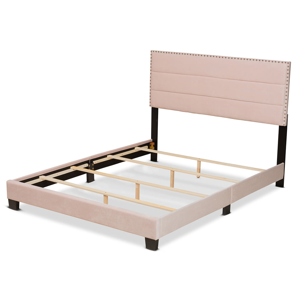 Baxton Studio - Tamira Full Size Bed in Light Pink/Black - CF9210E-Light Pink Velvet-Full view 3
