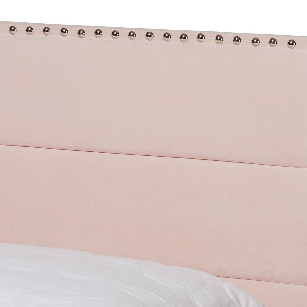 Baxton Studio - Tamira Full Size Bed in Light Pink/Black - CF9210E-Light Pink Velvet-Full view 4