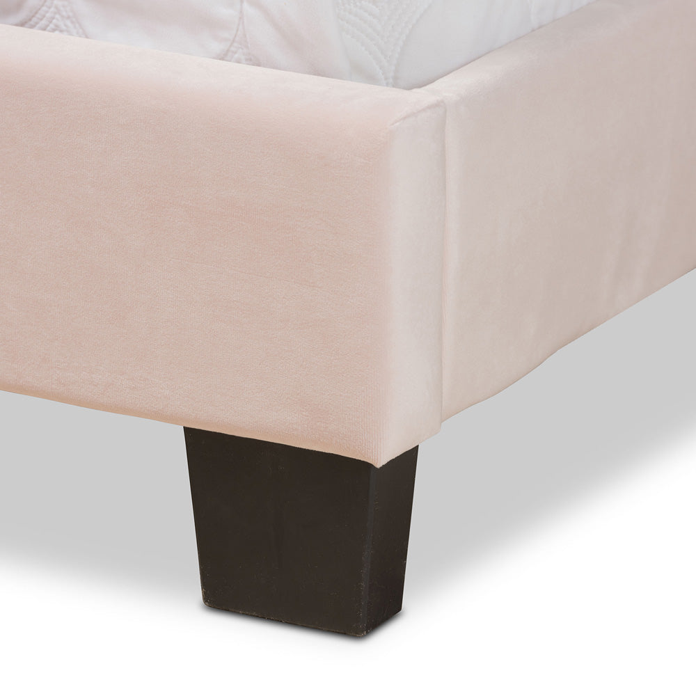 Baxton Studio - Tamira Full Size Bed in Light Pink/Black - CF9210E-Light Pink Velvet-Full view 5