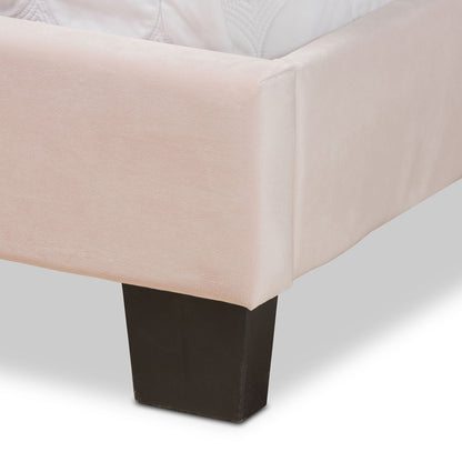 Baxton Studio - Tamira Full Size Bed in Light Pink/Black - CF9210E-Light Pink Velvet-Full view 5