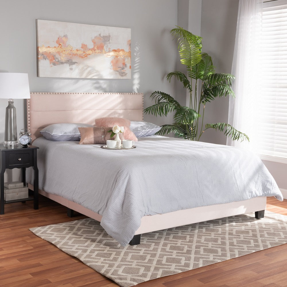 Baxton Studio - Tamira Full Size Bed in Light Pink/Black - CF9210E-Light Pink Velvet-Full view 6