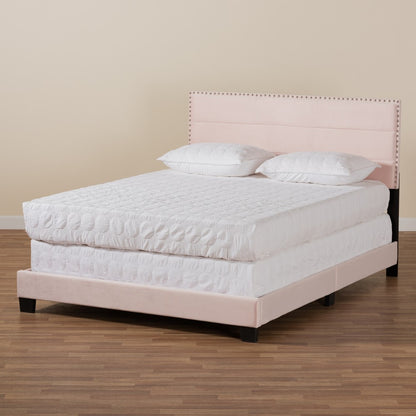 Baxton Studio - Tamira Full Size Bed in Light Pink/Black - CF9210E-Light Pink Velvet-Full view 7