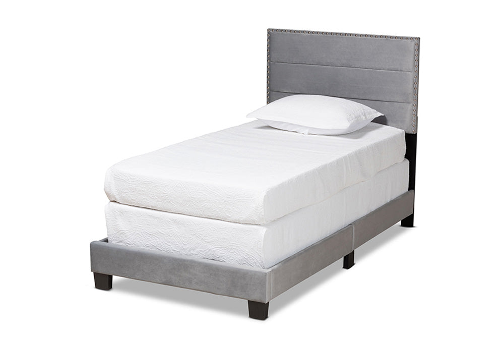 Baxton Studio - Tamira Twin Size Bed - CF9210E-Grey Velvet-Twin view 1