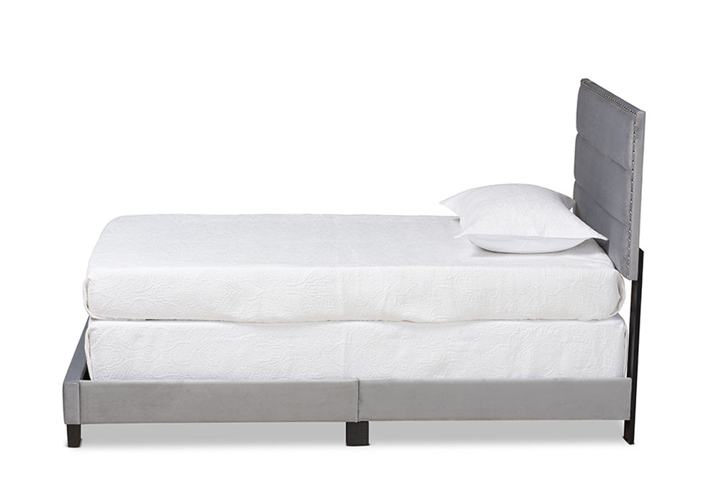 Baxton Studio - Tamira Twin Size Bed - CF9210E-Grey Velvet-Twin view 2