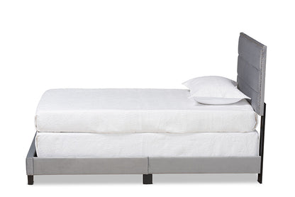 Baxton Studio - Tamira Twin Size Bed - CF9210E-Grey Velvet-Twin view 2