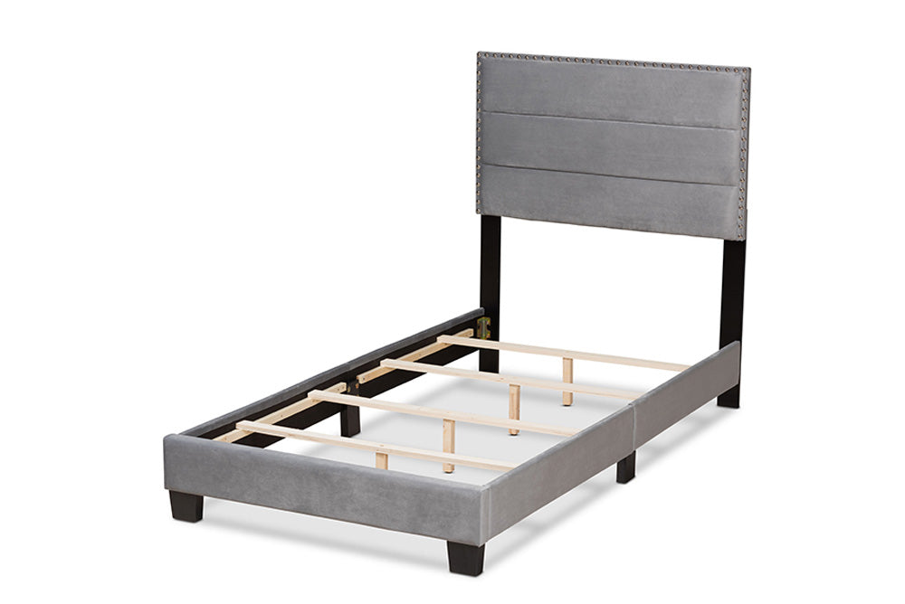Baxton Studio - Tamira Twin Size Bed - CF9210E-Grey Velvet-Twin view 3