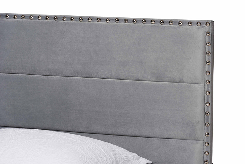 Baxton Studio - Tamira Twin Size Bed - CF9210E-Grey Velvet-Twin view 4