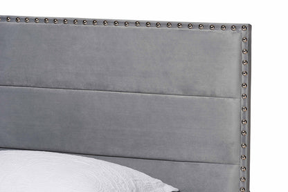 Baxton Studio - Tamira Twin Size Bed - CF9210E-Grey Velvet-Twin view 4