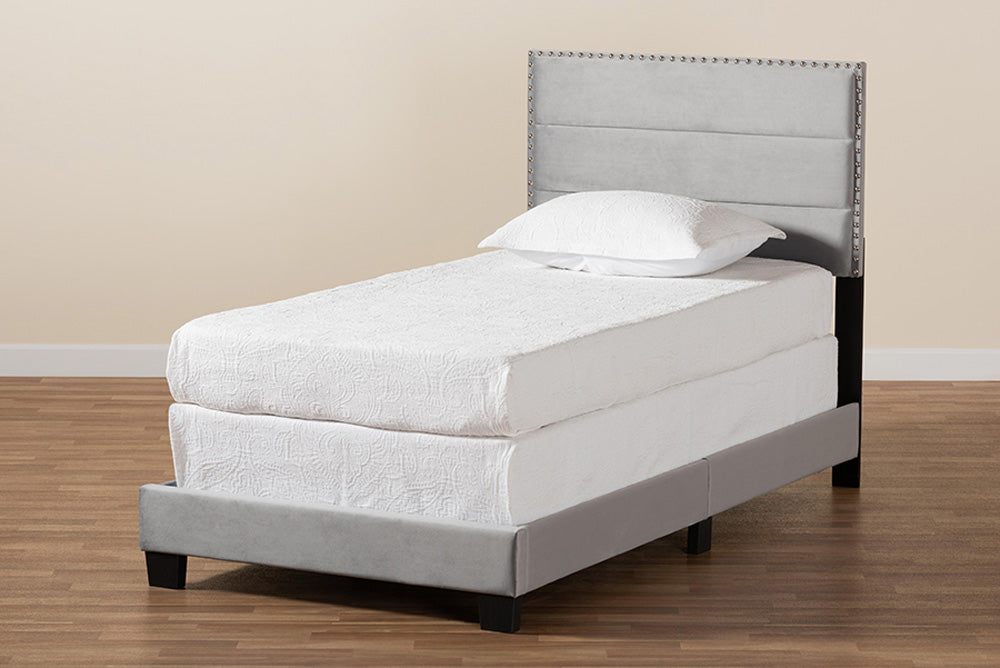 Baxton Studio - Tamira Twin Size Bed - CF9210E-Grey Velvet-Twin view 7