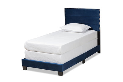Baxton Studio - Tamira Twin Size Bed - CF9210E-Navy Blue Velvet-Twin view 1