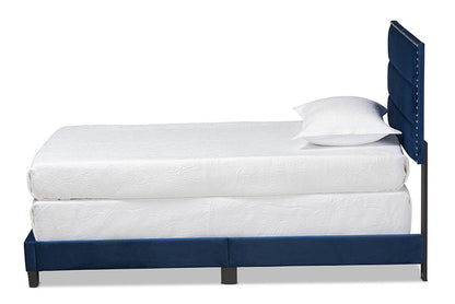 Baxton Studio - Tamira Twin Size Bed - CF9210E-Navy Blue Velvet-Twin view 2