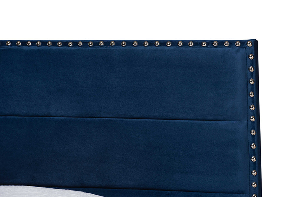 Baxton Studio - Tamira Twin Size Bed - CF9210E-Navy Blue Velvet-Twin view 4