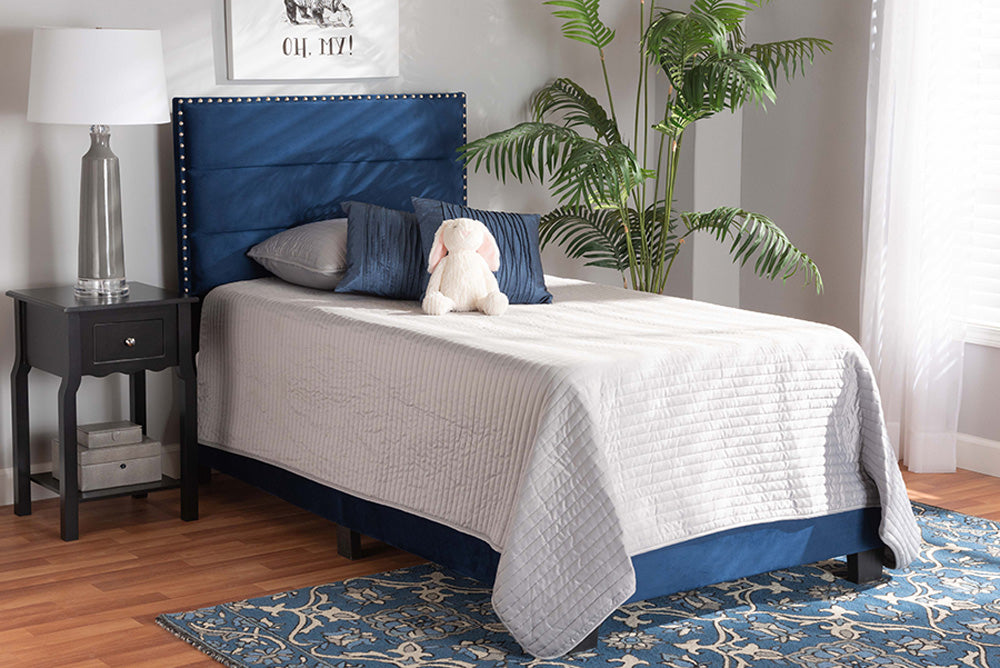 Baxton Studio - Tamira Twin Size Bed - CF9210E-Navy Blue Velvet-Twin view 5