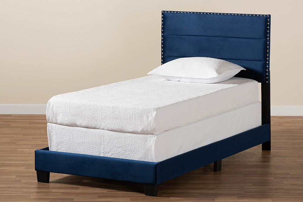 Baxton Studio - Tamira Twin Size Bed - CF9210E-Navy Blue Velvet-Twin view 7